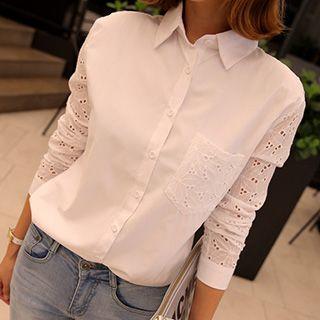 Eyelet-lace Long-sleeve Shirt