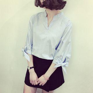 Pinstriped Dip-back Blouse As Shown In Figure - One Size