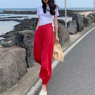 Set: Short-sleeve Drawstring T-shirt + Harem Pants