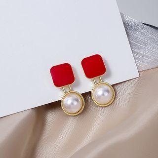 Faux Pearl Alloy Dangle Earring E470-3 - 1 Pair - Gold - One Size