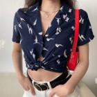 Short-sleeve Print Lapel Single-breasted Top