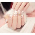 Flower Faux Nail Tips B32 - Pink & White - One Size