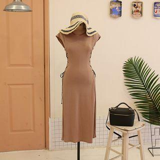 Cap-sleeve Lace-up Side Midi Dress