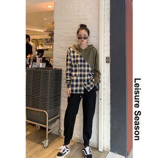 Patchwork Loose-fit Hooded Sweatshirt