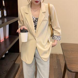 Leopard Print Camisole Top / Print Trim Open-front Blazer