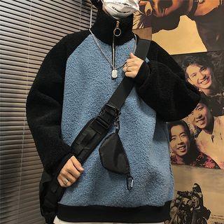 Half-zip Faux Shearling Raglan Pullover
