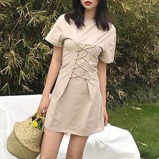 Lace Up Short-sleeve Minidress