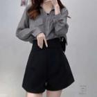 Plain Shirt / High Waist Wide Leg Shorts / Set