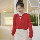 Lace-up Blouse Wine Red - One Size