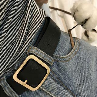 Faux Leather Buckle Belt Black - One Size