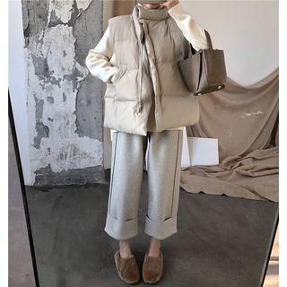 Padded Vest / Mock Neck Sweater / Wide-leg Pants