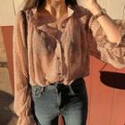 Floral Print Bell-sleeve Blouse As Shown In Figure - One Size