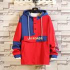 Couple Matching Color Block Buttoned Placket Hoodie