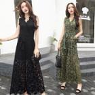 Sleeveless Tie-waist Lace Jumpsuit