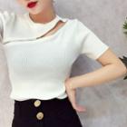 Zip Detail Short Sleeve Knit Top