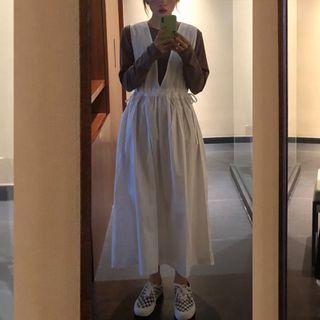 Long-sleeve T-shirt / Drawstring Waist Midi Pinafore Dress