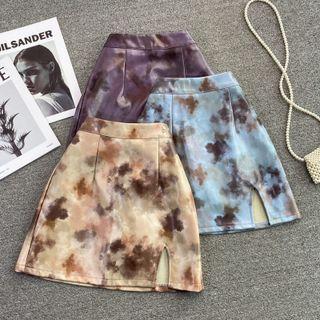 Tie Dye Faux Leather Mini Skirt