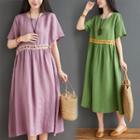 Embroidered Print Panel Short-sleeve Dress