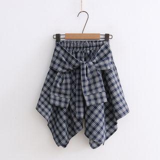 Irregular Hem Plaid Mini A-line Skirt