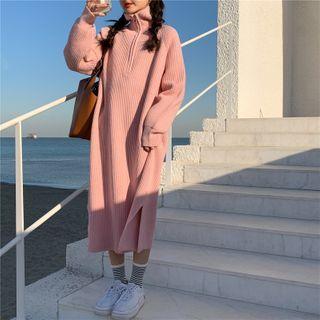 Half-zip Midi A-line Sweater Dress