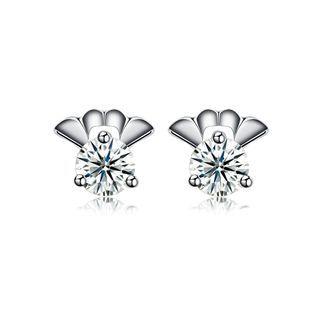 925 Sterling Silver Simple Fashion Elegant Exquisit Chinese Fan Earrings And Ear Studs With Cubic Zircon Silver - One Size