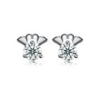925 Sterling Silver Simple Fashion Elegant Exquisit Chinese Fan Earrings And Ear Studs With Cubic Zircon Silver - One Size