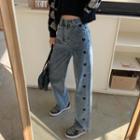 Heart Embroidered Baggy Jeans