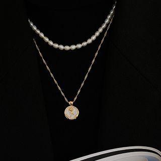 Rose Glaze Pendant Alloy Necklace 1 Pc - Gold - One Size