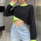 Contrast Color Cropped Pullover