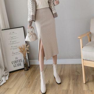 Slit Midi Rib Knit Pencil Skirt