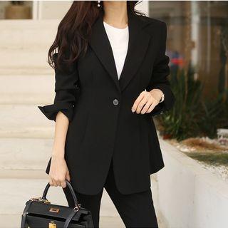 Set: Single-button Blazer + Boot-cut Dress Pants