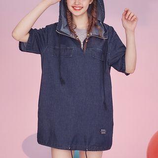 Denim Mini Hoodie Dress