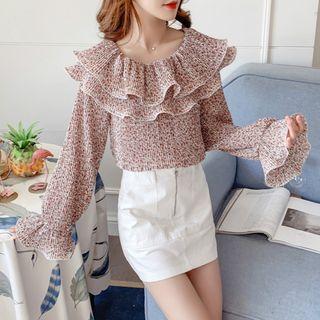 Long-sleeve Ruffle Floral Print Top