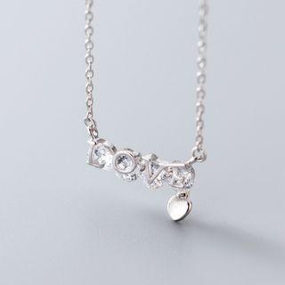 925 Sterling Silver Rhinestone Love Lettering Necklace Silver - One Size