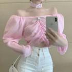 Cold-shoulder Rhinestone Bow Blouse