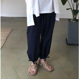 V-neck Long-sleeve Blouse / Baggy Pants