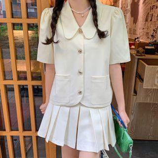 Short-sleeve Jacket / Pleated Mini A-line Skirt