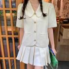 Short-sleeve Jacket / Pleated Mini A-line Skirt