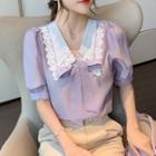 Lace Trim Collar Puff-sleeve Blouse