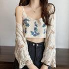Flower Embroidered Camisole Top / Cutout Cardigan