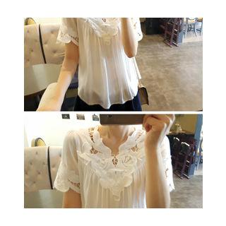 Lace-trim Shirred Top