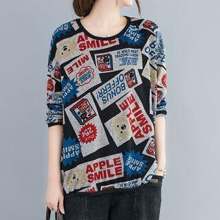 Long-sleeve Print T-shirt Black - L