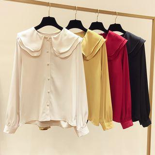 Long-sleeve Wide Collar Chiffon Shirt