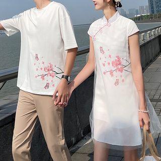 Couple Matching Short-sleeve T-shirt / Floral A-line Dress