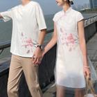 Couple Matching Short-sleeve T-shirt / Floral A-line Dress