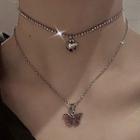 Alloy Heart & Butterfly Pendant Layered Choker Necklace As Shown In Figure - One Size