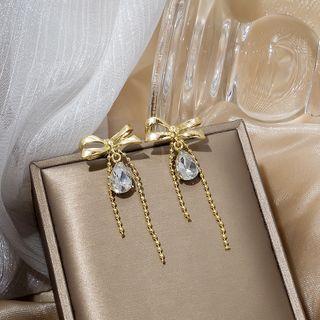 Bow Rhinestone Alloy Fringed Earring E4638 - 1 Pair - Gold - One Size