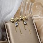 Bow Rhinestone Alloy Fringed Earring E4638 - 1 Pair - Gold - One Size