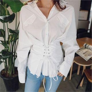 Lace-up Detail Cotton Shirt