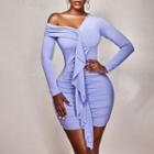 Long-sleeve Cold-shoulder Ruffle Trim Mini Dress
